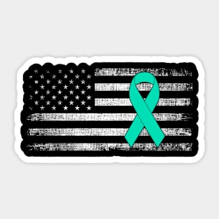 Cervical Cancer Awareness Ribbon Classic American Flag Sticker